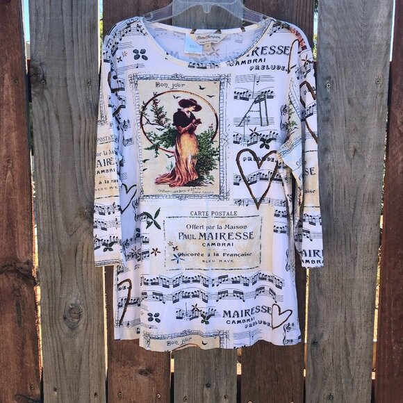 Norm Thompson Y2K top / tee, print all over boho - Picture 1 of 4